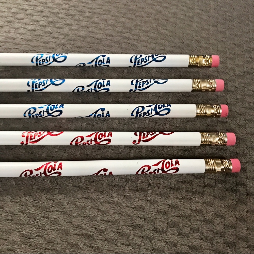Lot Of 5 Vintage Pepsi Cola Pencils Metallic 1950s Logo Unused